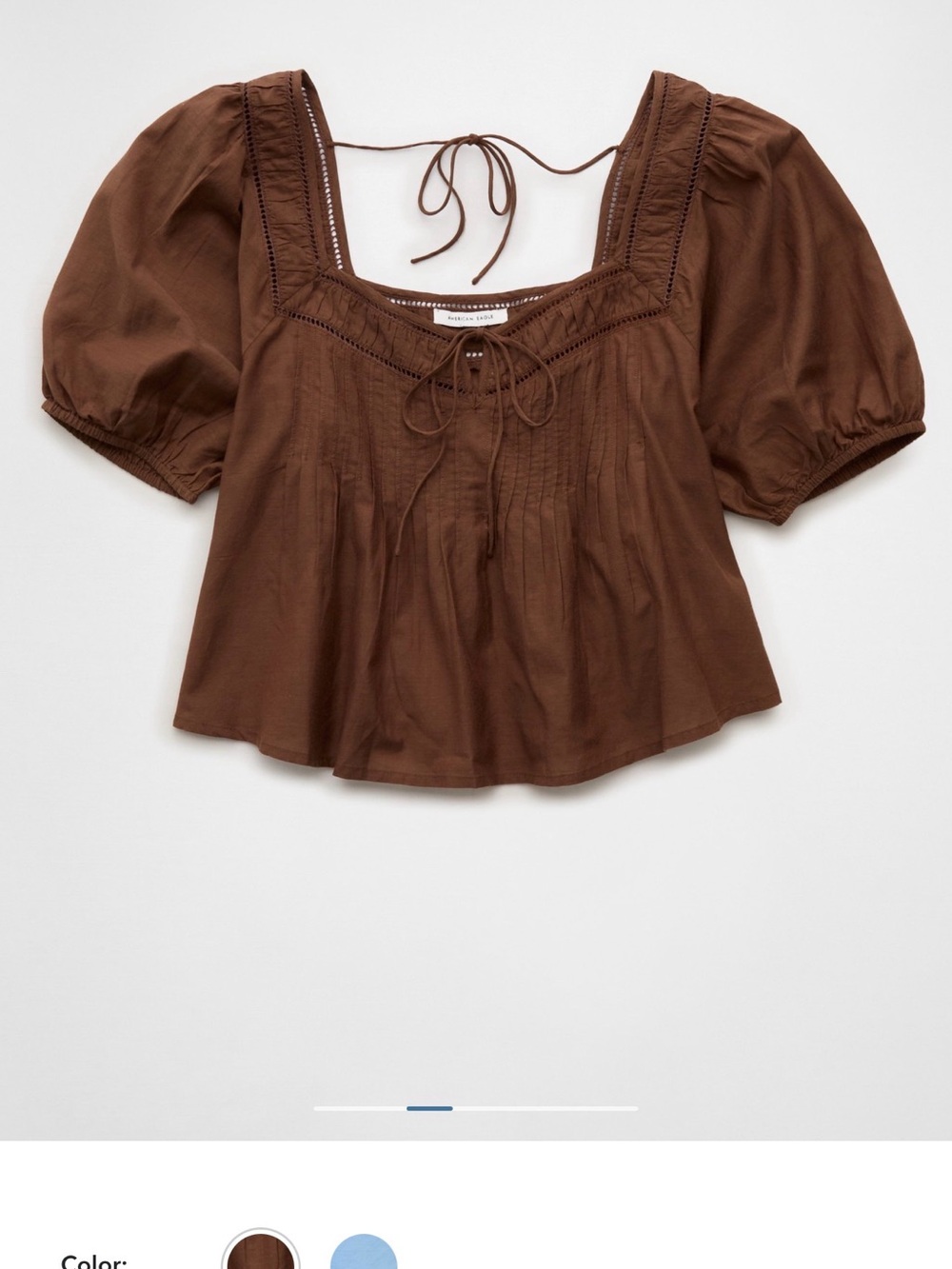 American Eagle Outfitters Chocolate Brown Puff-Sleeve Square-Neck Top